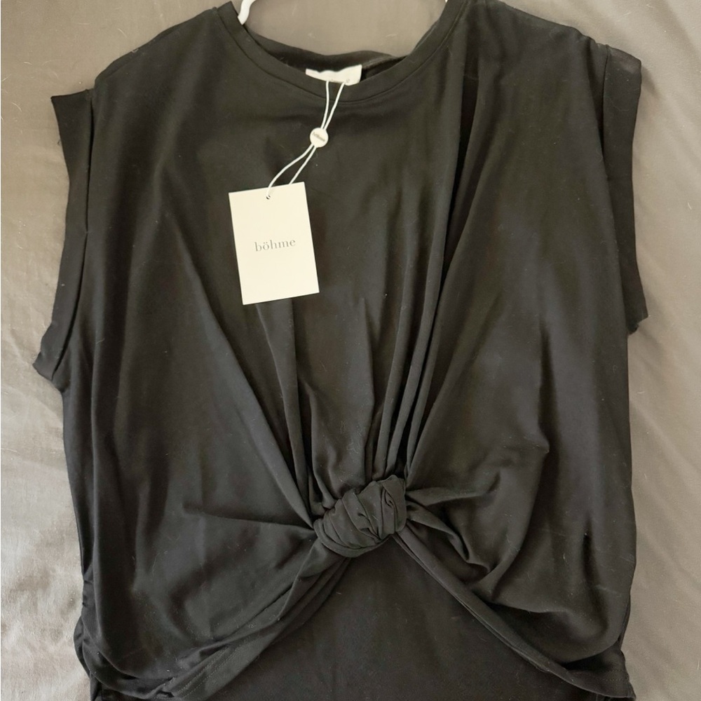 Bohme Black Sleeveless Tie Front Muscle Tee